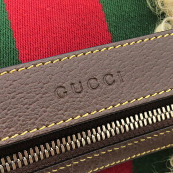 Gucci pouch fur web stripes beige cosmetic case clutch bag - Picture 7 of 7